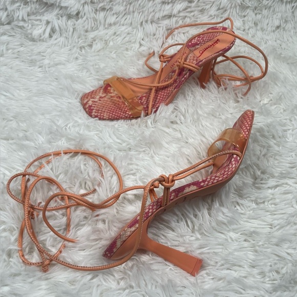 Antonio Melani | Barden Lace-Up Citrus Peach Pink Heels Strappy Sandals - Picture 8 of 10